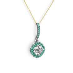 Swarovski ve yeşil kuvars 14 ayar beyaz altın kolye (40 cm altın rolo zincir)