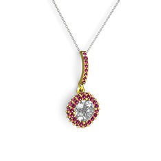 Swarovski ve rodolit garnet 14 ayar altın kolye (40 cm beyaz altın rolo zincir)