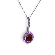 Garnet ve ametist 18 ayar beyaz altın kolye (40 cm gümüş rolo zincir)