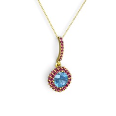 Sivana Kolye - Akuamarin ve rodolit garnet 8 ayar altın kolye (40 cm altın rolo zincir) #n6fdfe