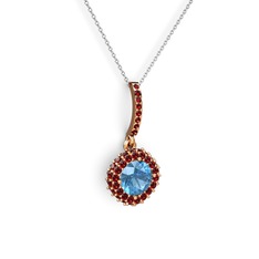 Akuamarin ve garnet 8 ayar rose altın kolye (40 cm gümüş rolo zincir)