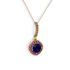 Lab safir ve rodolit garnet 18 ayar altın kolye (40 cm rose altın rolo zincir)