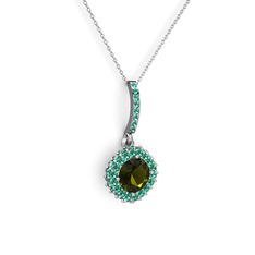Sivana Kolye - Peridot ve yeşil kuvars 14 ayar beyaz altın kolye (40 cm beyaz altın rolo zincir) #okl27y