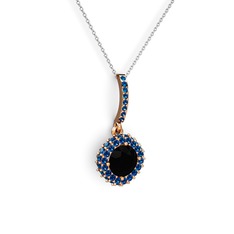 Siyah zirkon ve lab safir 8 ayar rose altın kolye (40 cm beyaz altın rolo zincir)