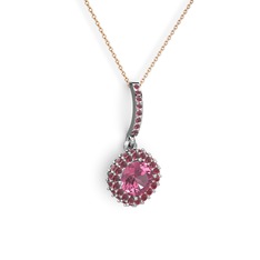 Sivana Kolye - Pembe kuvars ve kök yakut 14 ayar beyaz altın kolye (40 cm rose altın rolo zincir) #ozzktu