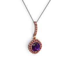 Ametist ve kök yakut 18 ayar rose altın kolye (40 cm gümüş rolo zincir)