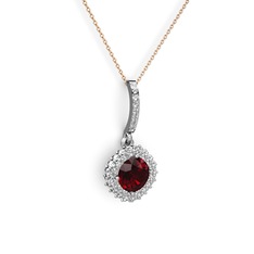 Sivana Kolye - Garnet ve pırlanta 14 ayar beyaz altın kolye (0.76 karat, 40 cm rose altın rolo zincir) #q4d7y5