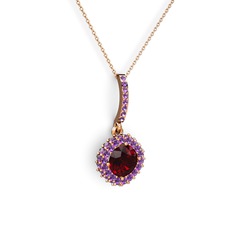 Sivana Kolye - Garnet ve ametist 8 ayar rose altın kolye (40 cm rose altın rolo zincir) #qdpz71