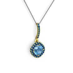 Akuamarin ve lab safir 8 ayar altın kolye (40 cm gümüş rolo zincir)