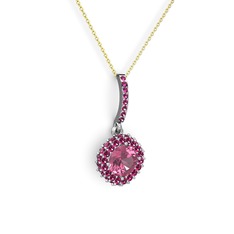 Pembe kuvars ve rodolit garnet 8 ayar beyaz altın kolye (40 cm altın rolo zincir)