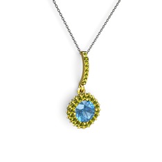 Akuamarin ve peridot 8 ayar altın kolye (40 cm gümüş rolo zincir)