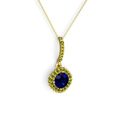 Sivana Kolye - Lab safir ve peridot 8 ayar altın kolye (40 cm altın rolo zincir) #r0l3fd