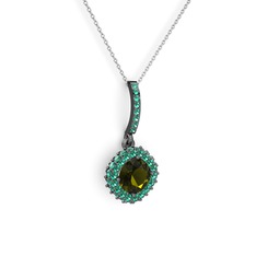 Sivana Kolye - Peridot ve yeşil kuvars 925 ayar siyah rodyum kaplama gümüş kolye (40 cm beyaz altın rolo zincir) #r8n23o