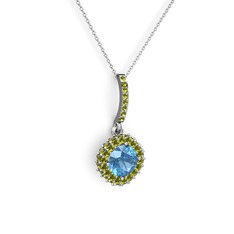 Akuamarin ve peridot 8 ayar beyaz altın kolye (40 cm beyaz altın rolo zincir)