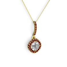 Sivana Kolye - Beyaz zirkon ve garnet 8 ayar altın kolye (40 cm altın rolo zincir) #tem63z