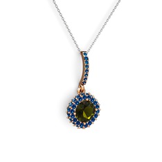 Peridot ve lab safir 18 ayar rose altın kolye (40 cm beyaz altın rolo zincir)