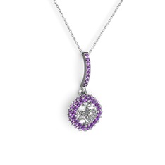 Sivana Kolye - Swarovski ve ametist 14 ayar beyaz altın kolye (40 cm beyaz altın rolo zincir) #uccht6