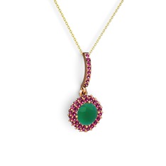 Sivana Kolye - Kök zümrüt ve rodolit garnet 8 ayar rose altın kolye (40 cm altın rolo zincir) #ucicvl