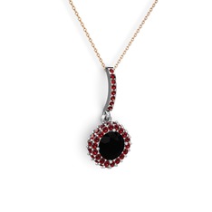 Sivana Kolye - Siyah zirkon ve garnet 14 ayar beyaz altın kolye (40 cm rose altın rolo zincir) #udz0je