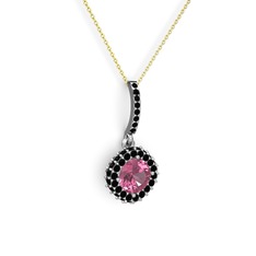 Sivana Kolye - Pembe kuvars ve siyah zirkon 18 ayar beyaz altın kolye (40 cm gümüş rolo zincir) #uwdzjg