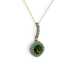 Sivana Kolye - Peridot ve kök zümrüt 18 ayar rose altın kolye (40 cm gümüş rolo zincir) #vntg1z