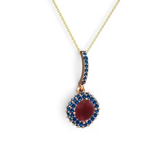 Sivana Kolye - Kök yakut ve lab safir 8 ayar rose altın kolye (40 cm altın rolo zincir) #vo048f