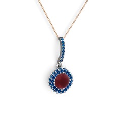Kök yakut ve lab safir 14 ayar beyaz altın kolye (40 cm rose altın rolo zincir)