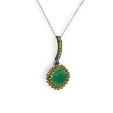 Sivana Kolye - Kök zümrüt ve peridot 925 ayar siyah rodyum kaplama gümüş kolye (40 cm beyaz altın rolo zincir) #wjf1p4