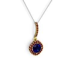 Lab safir ve garnet 925 ayar altın kaplama gümüş kolye (40 cm beyaz altın rolo zincir)