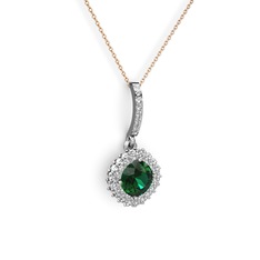 Sivana Kolye - Yeşil kuvars ve pırlanta 925 ayar gümüş kolye (0.76 karat, 40 cm rose altın rolo zincir) #wpjccd