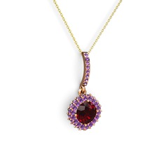 Garnet ve ametist 8 ayar rose altın kolye (40 cm altın rolo zincir)