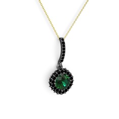 Sivana Kolye - Yeşil kuvars ve siyah zirkon 925 ayar siyah rodyum kaplama gümüş kolye (40 cm altın rolo zincir) #wrqwjt