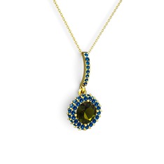 Peridot ve lab safir 18 ayar altın kolye (40 cm altın rolo zincir)