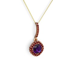 Ametist ve garnet 14 ayar rose altın kolye (40 cm altın rolo zincir)