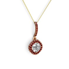 Beyaz zirkon ve garnet 14 ayar rose altın kolye (40 cm gümüş rolo zincir)