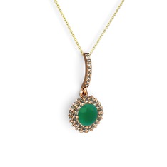 Sivana Kolye - Kök zümrüt ve dumanlı kuvars 925 ayar rose altın kaplama gümüş kolye (40 cm altın rolo zincir) #xwturs