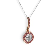 Swarovski ve kök yakut 925 ayar rose altın kaplama gümüş kolye (40 cm beyaz altın rolo zincir)