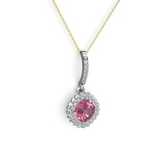 Sivana Kolye - Pembe kuvars ve swarovski 18 ayar beyaz altın kolye (40 cm altın rolo zincir) #yvg8p1