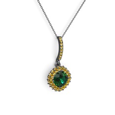 Sivana Kolye - Yeşil kuvars ve sitrin 925 ayar siyah rodyum kaplama gümüş kolye (40 cm gümüş rolo zincir) #z6zuuy