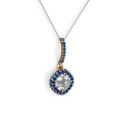 Beyaz zirkon ve lab safir 18 ayar rose altın kolye (40 cm beyaz altın rolo zincir)