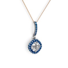 Sivana Kolye - Swarovski ve lab safir 14 ayar beyaz altın kolye (40 cm rose altın rolo zincir) #ze22uk