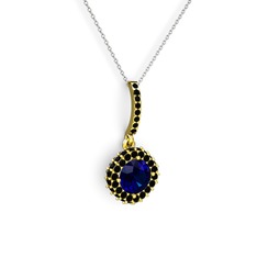 Sivana Kolye - Lab safir ve siyah zirkon 14 ayar altın kolye (40 cm beyaz altın rolo zincir) #zjteff
