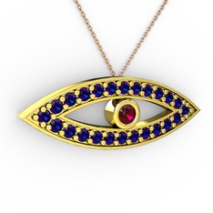 Rodolit garnet ve lab safir 8 ayar altın kolye (40 cm rose altın rolo zincir)