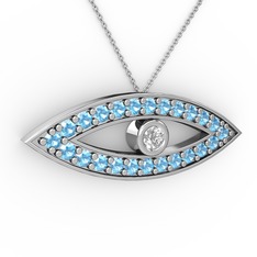 Ayn Kolye - Swarovski ve akuamarin 925 ayar gümüş kolye (40 cm beyaz altın rolo zincir) #10caquy