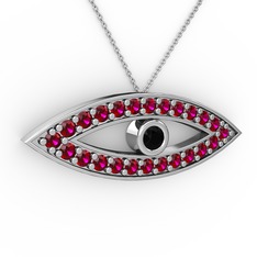 Ayn Kolye - Siyah zirkon ve rodolit garnet 14 ayar beyaz altın kolye (40 cm beyaz altın rolo zincir) #10rtd7y
