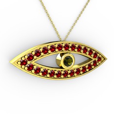 Ayn Kolye - Peridot ve garnet 8 ayar altın kolye (40 cm altın rolo zincir) #116x4af