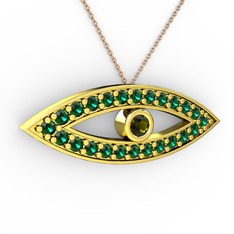 Ayn Kolye - Peridot ve yeşil kuvars 14 ayar altın kolye (40 cm rose altın rolo zincir) #11dqd4t