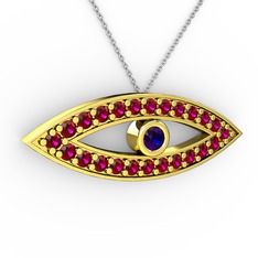Lab safir ve rodolit garnet 18 ayar altın kolye (40 cm beyaz altın rolo zincir)