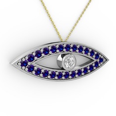 Ayn Kolye - Swarovski ve lab safir 925 ayar gümüş kolye (40 cm altın rolo zincir) #11qznwr