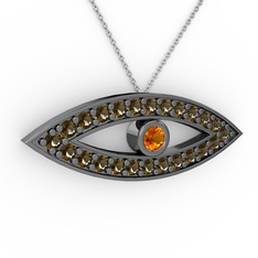 Ayn Kolye - Sitrin ve dumanlı kuvars 925 ayar siyah rodyum kaplama gümüş kolye (40 cm beyaz altın rolo zincir) #11xt851